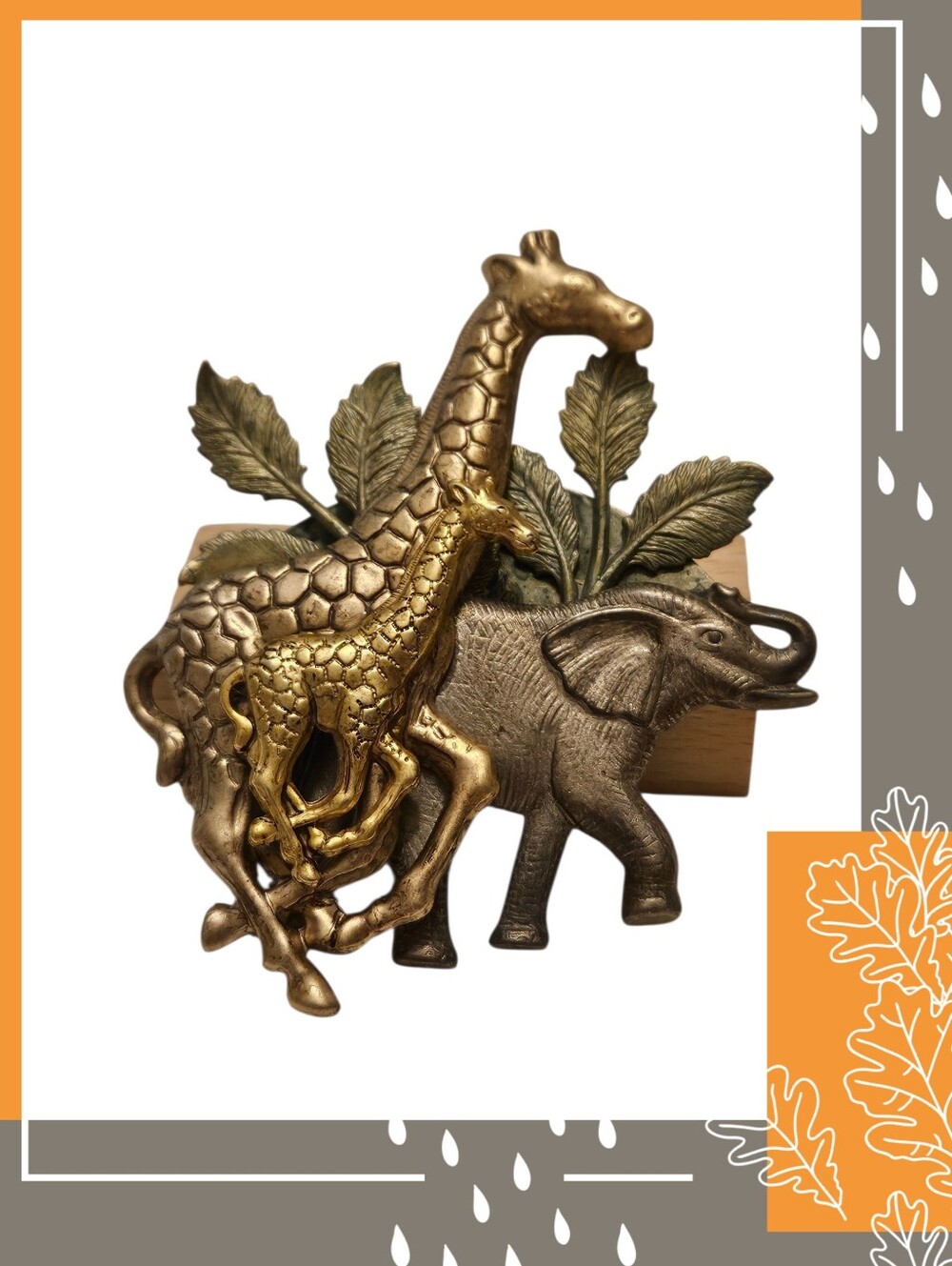 Vintage Mixed Metal Giraffes & Elephant Brooch Safari Theme
